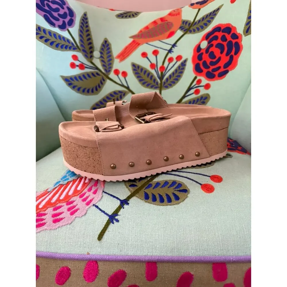 Free People Intentionally Blank Rule Breaker Platform Sandals Tan Suede 39